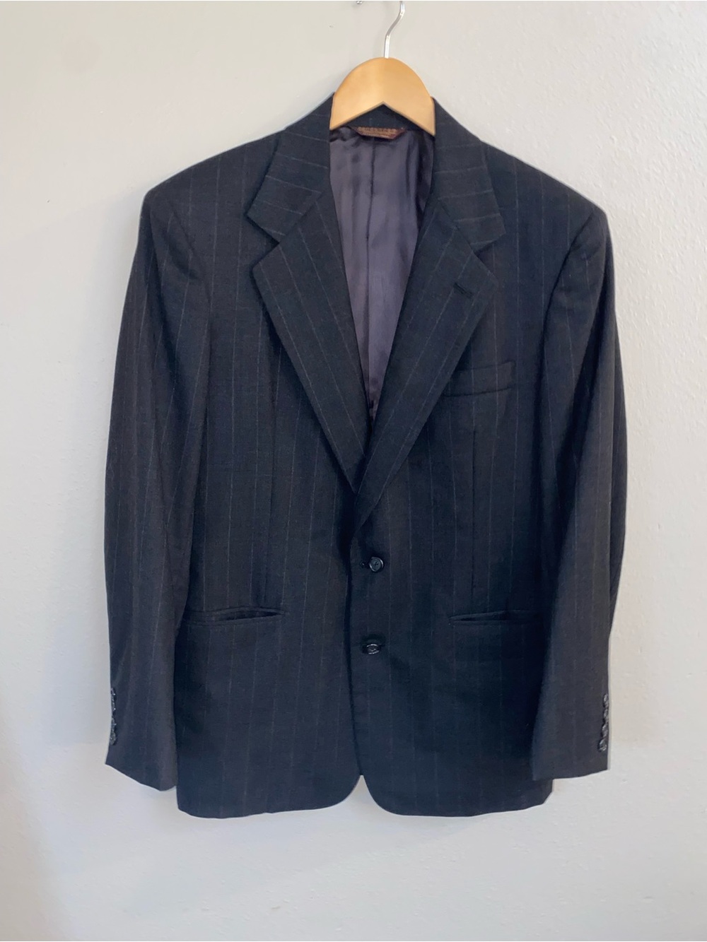 Vintage Nordstrom Hertling Wool Suit Jacket Pinstripe Dark Gray Preppy 40R
